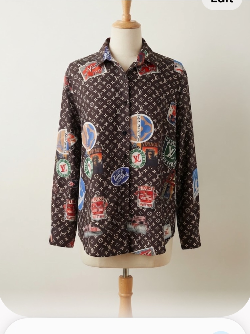New !! Brown Logo Print Long-Sleeve Shirt Jacket